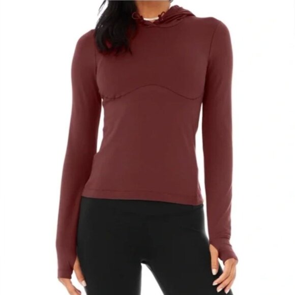 ALO YOGA Alosoft Hooded Runner Top Womens M Medium Cranberry Long Sleeve Hoodie - Picture 13 of 13